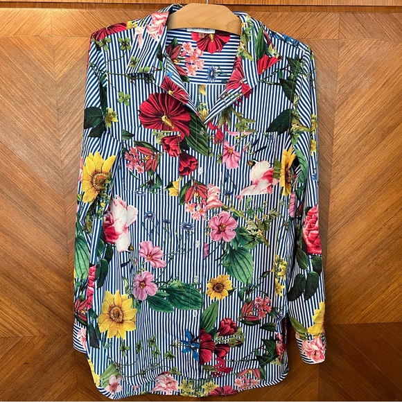 /Calvin Klein/ Long Sleeve Flower Dress Shirt (Small) - Picture 1 of 5